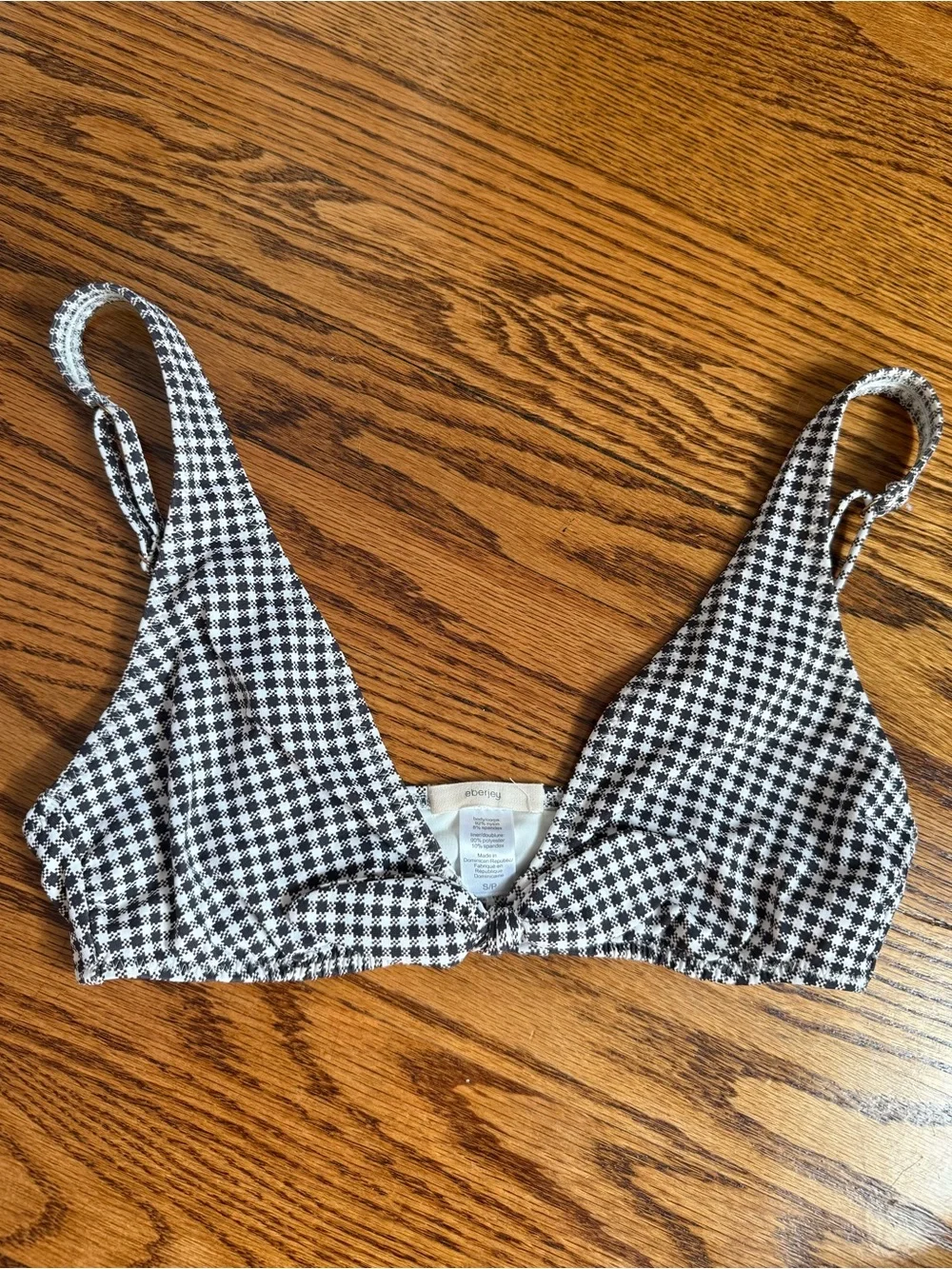 Eberjey Betty Cassidy Gingham V-Neck Bikini Swim Top Black White Minimalist S